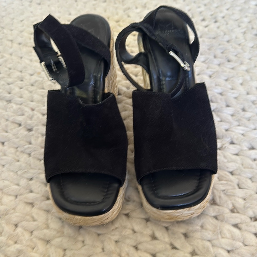 Marc Fisher Black Suede Wedge Sandals Size 9 1/2